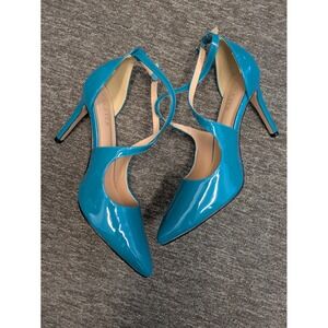 Coleter Pumps Women's 10.5 Teal Blue Patent Leather Crisscross Ankle Strap Heel
